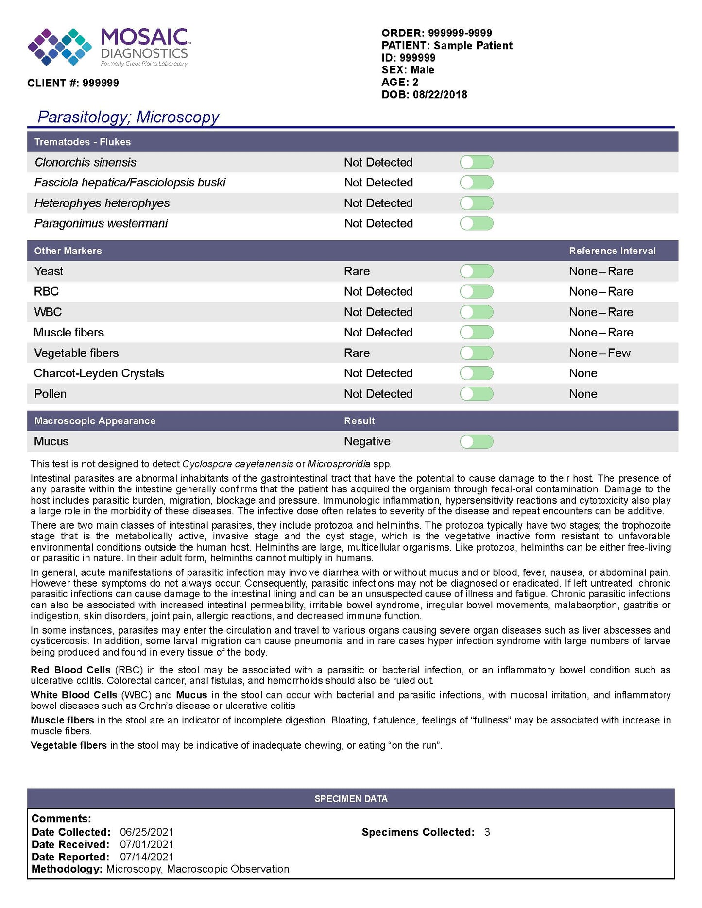 Mosaic Comprehensive Stool Analysis -Stool Sample