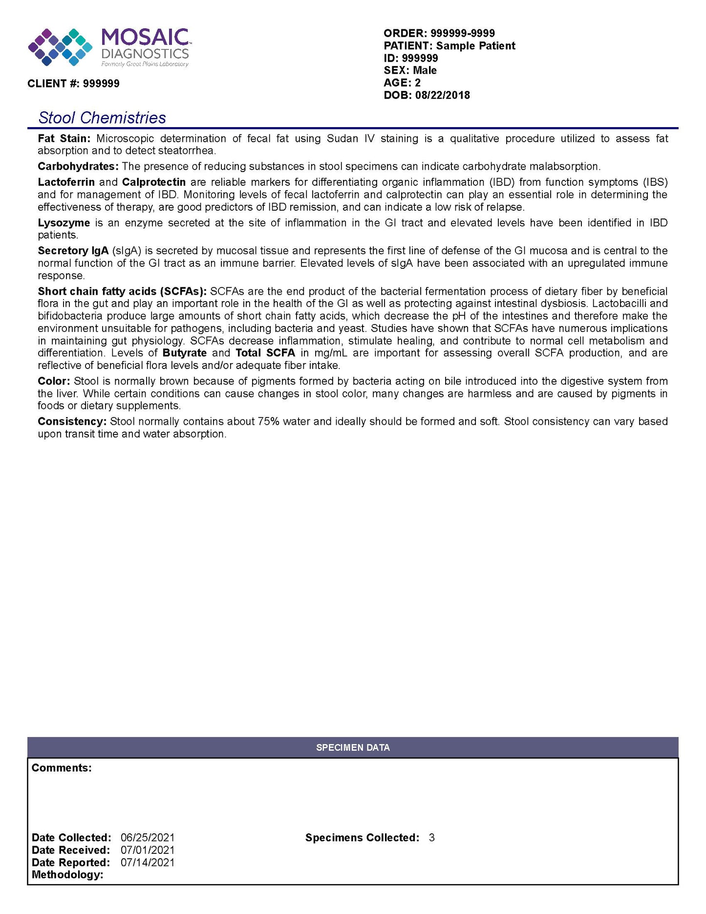 Mosaic Comprehensive Stool Analysis -Stool Sample