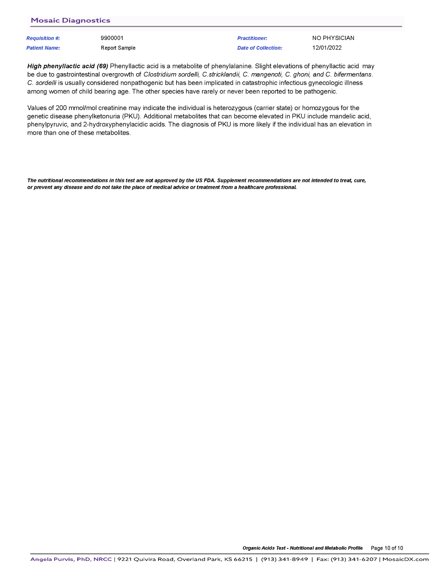 Mosaic Organic Acids Test-Urine Sample