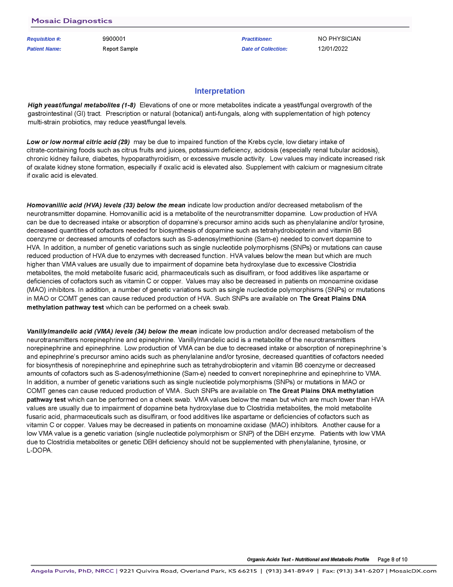 Mosaic Organic Acids Test-Urine Sample