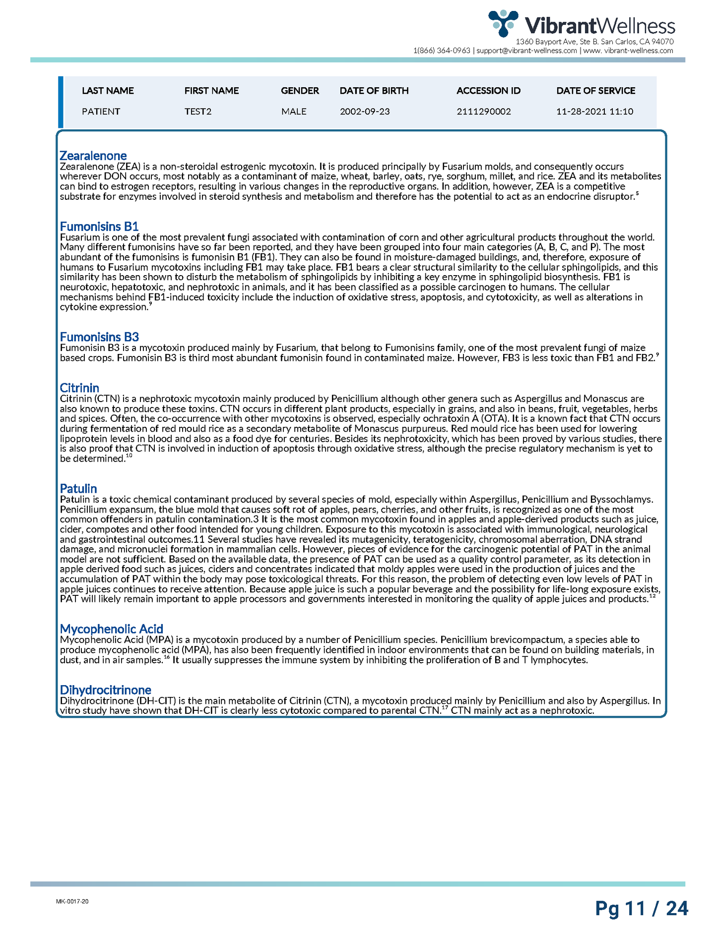 Vibrant America Total Tox Burden -Urine Sample